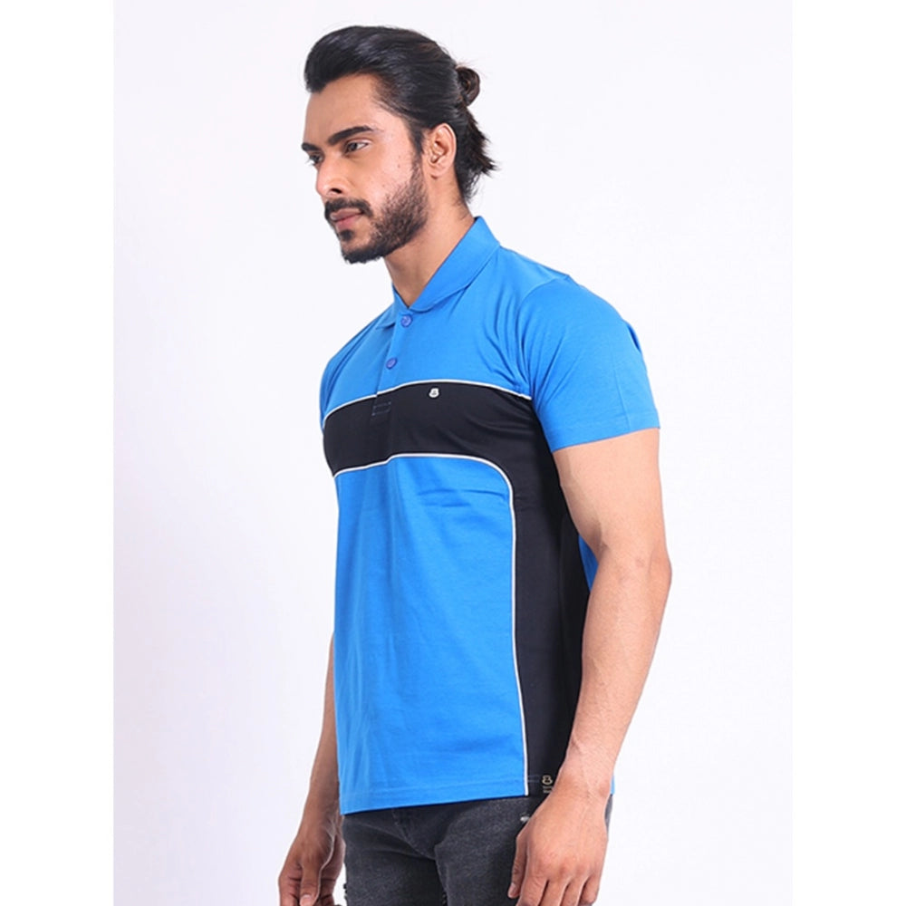 Indoraa Men's Casual Cotton Printed Polo Neck Half Sleeve T-Shirt (Inkblue)