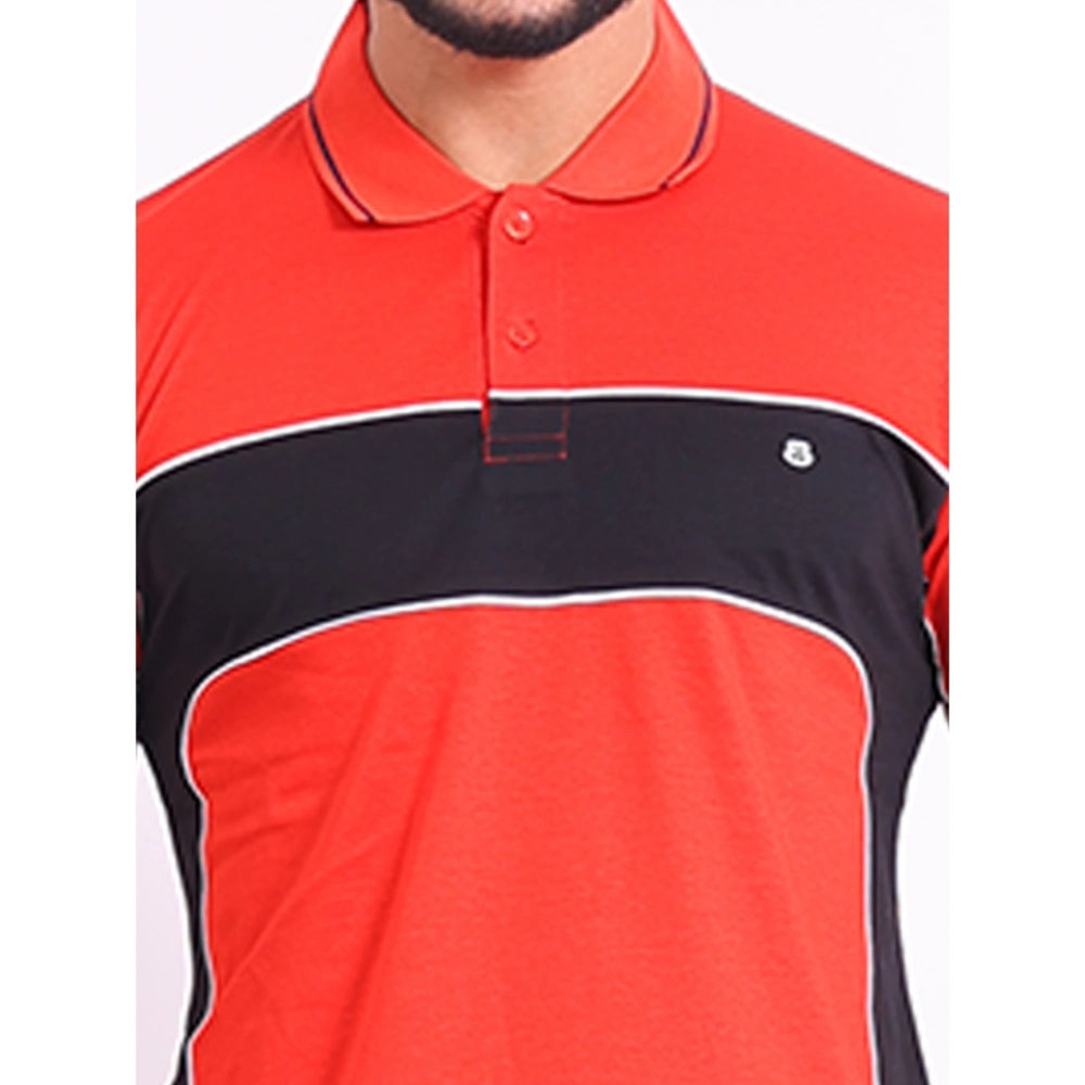 Indoraa Men's Casual Cotton Printed Polo Neck Half Sleeve T-Shirt (Red)
