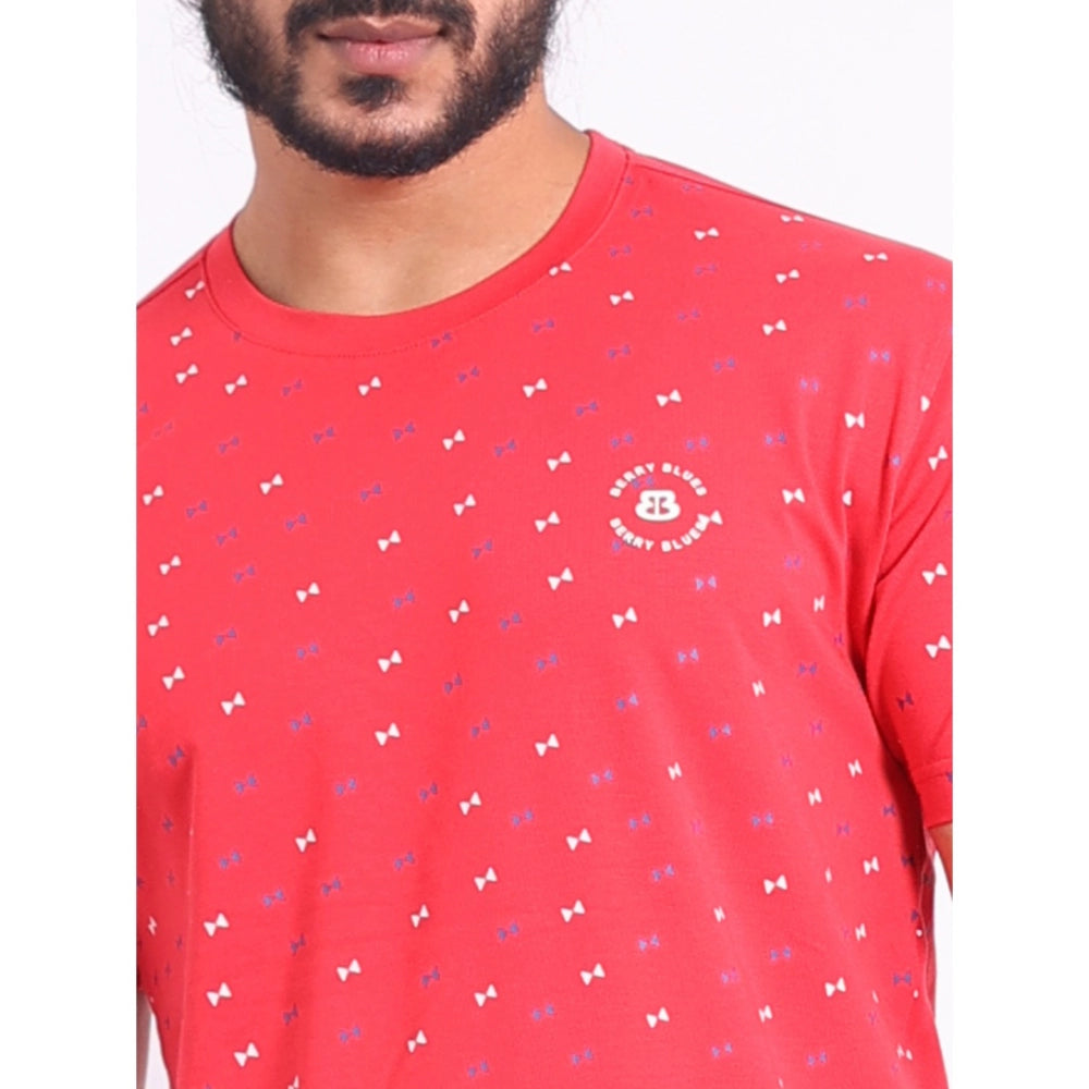 Indoraa Men's Casual Cotton Printed Round Neck Half Sleeve T-Shirt (Red)