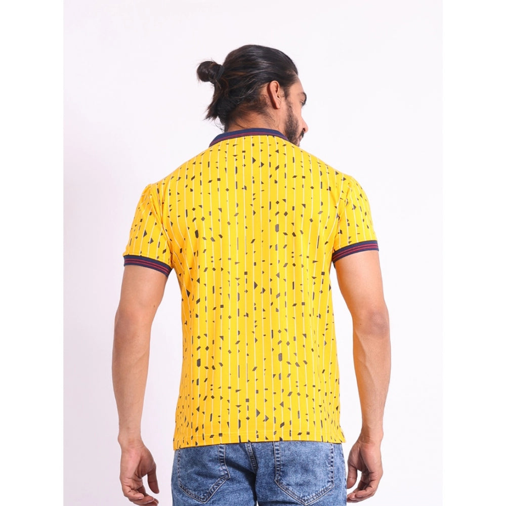Indoraa Men's Casual Cotton Printed Polo Neck Half Sleeve T-Shirt (Turmeric)