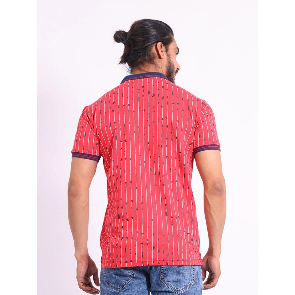 Indoraa Men's Casual Cotton Printed Polo Neck Half Sleeve T-Shirt (Red)