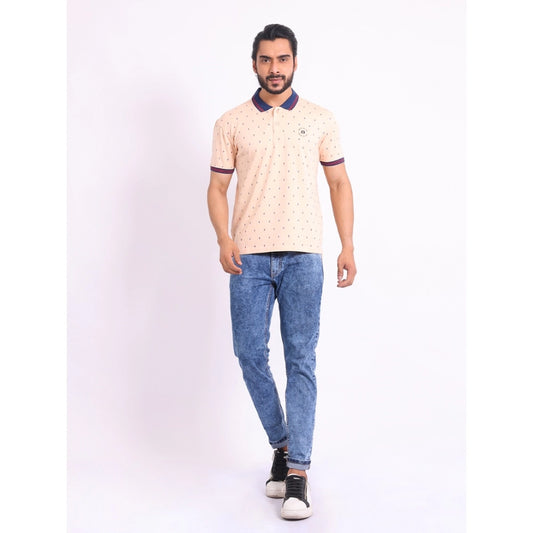 Indoraa Men's Casual Cotton Printed Polo Neck Half Sleeve T-Shirt (Peach)