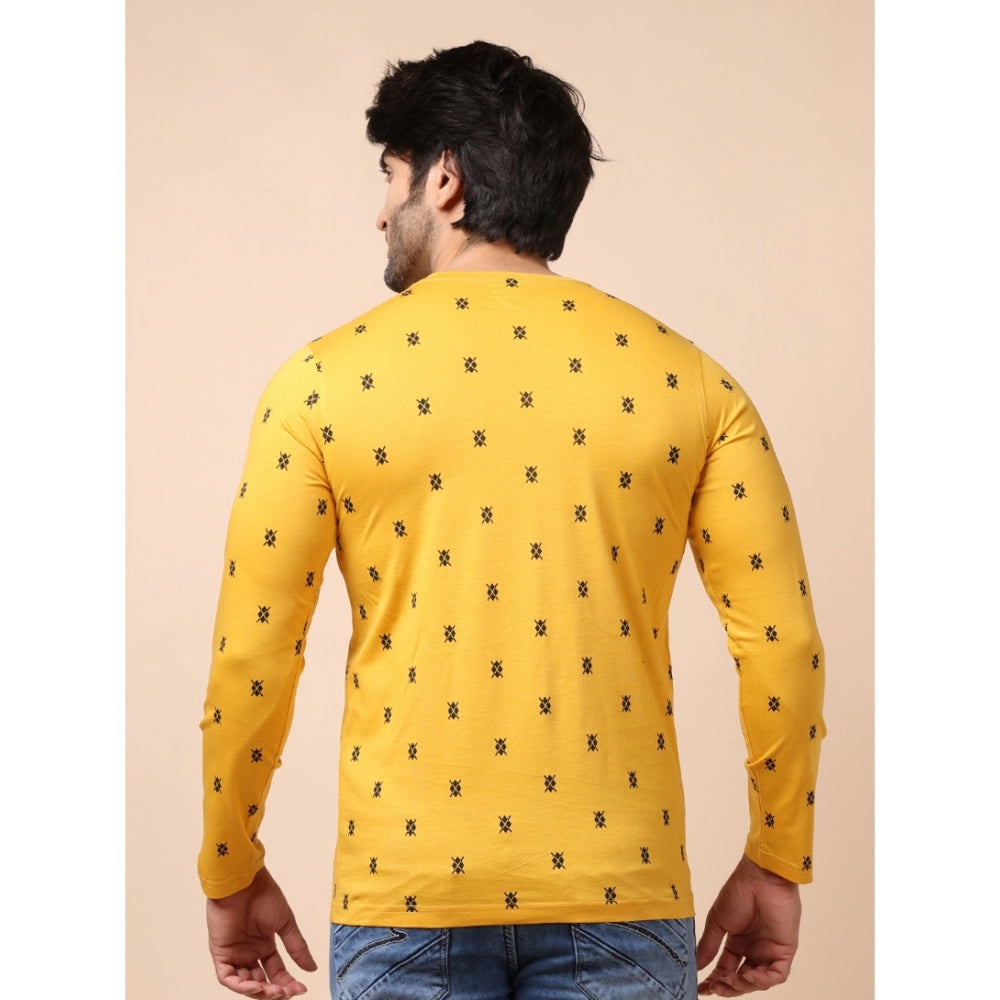 Indoraa Men's Casual Cotton Printed Round Neck Full Sleeve T-Shirt (Mustard)
