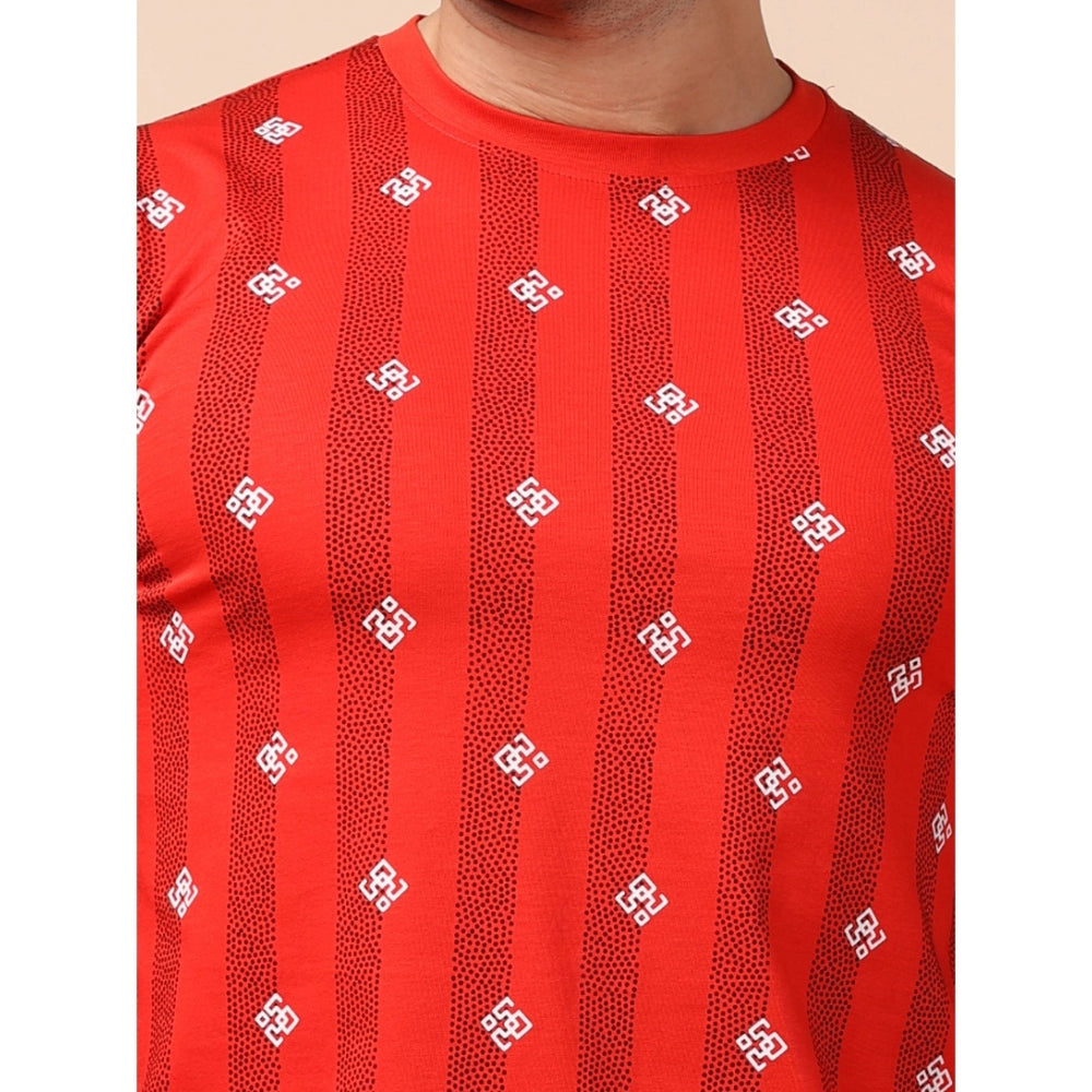 Indoraa Men's Casual Cotton Printed Round Neck Full Sleeve T-Shirt (Red)