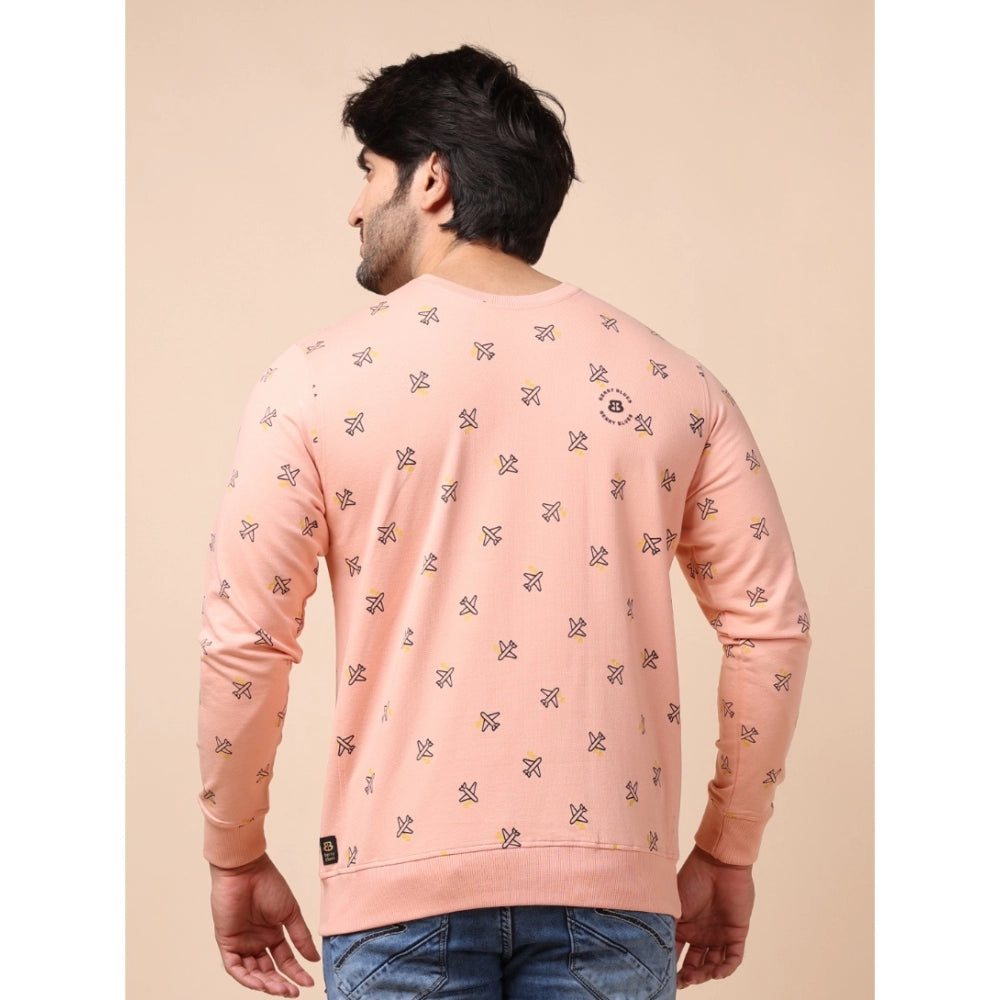 Indoraa Men's Casual Cotton Printed Round Neck Full Sleeve Sweat T-Shirt (Peach)
