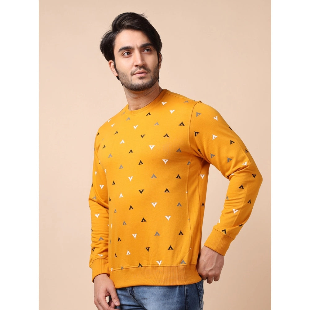 Indoraa Men's Casual Cotton Printed Round Neck Full Sleeve Sweat T-Shirt (Mustard)