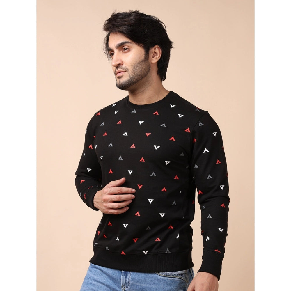 Indoraa Men's Casual Cotton Printed Round Neck Full Sleeve Sweat T-Shirt (Black)