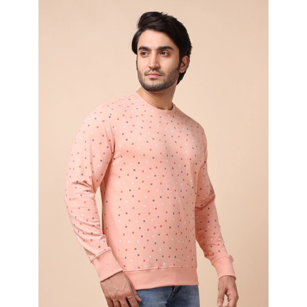 Indoraa Men's Casual Cotton Printed Round Neck Full Sleeve Sweat T-Shirt (Peach)