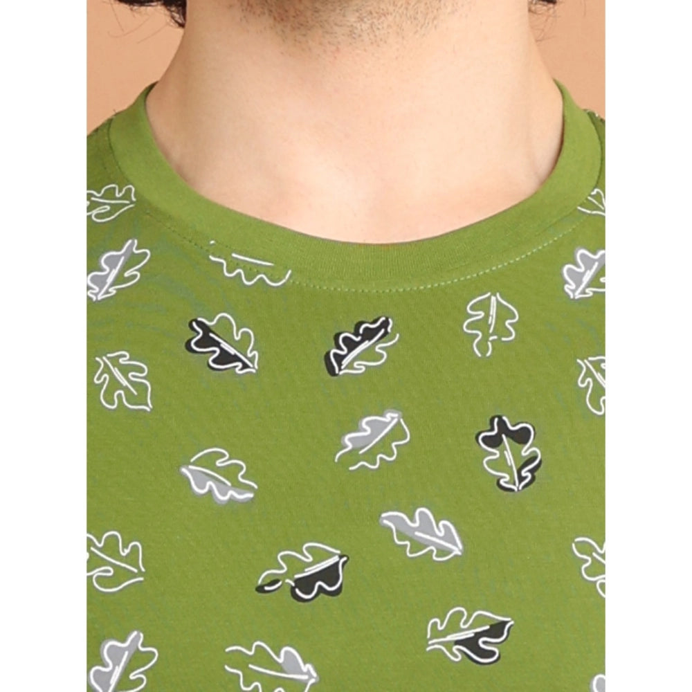 Indoraa Men's Casual Cotton Printed Round Neck Half Sleeve T-Shirt (Green)