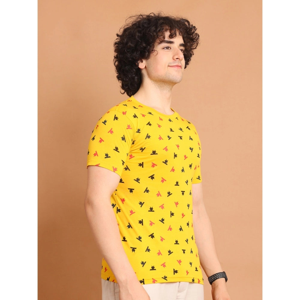 Indoraa Men's Casual Cotton Printed Round Neck Half Sleeve T-Shirt (Yellow)