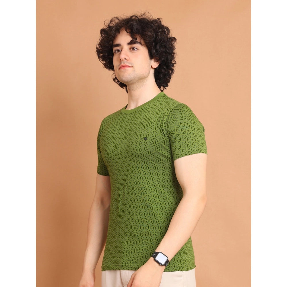 Indoraa Men's Casual Cotton Printed Round Neck Half Sleeve T-Shirt (Green)