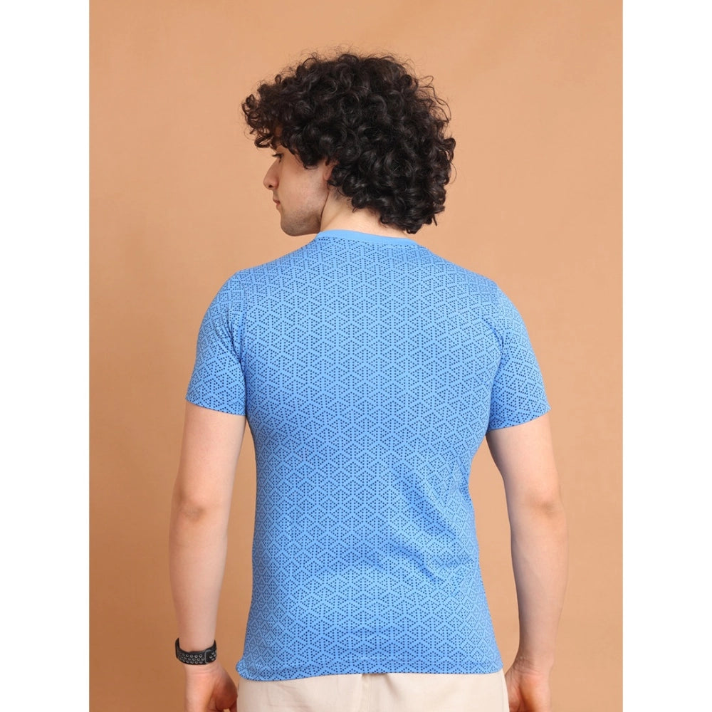 Indoraa Men's Casual Cotton Printed Round Neck Half Sleeve T-Shirt (LightBlue)