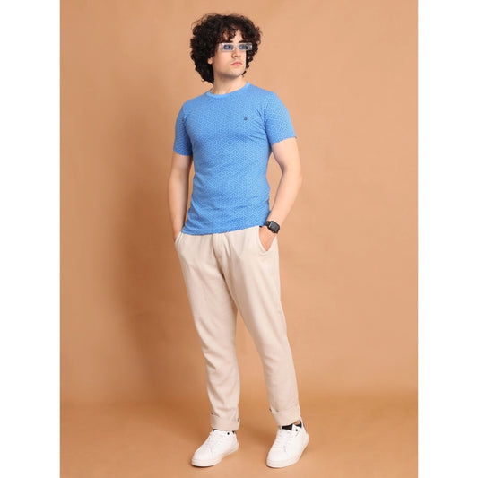 Indoraa Men's Casual Cotton Printed Round Neck Half Sleeve T-Shirt (LightBlue)