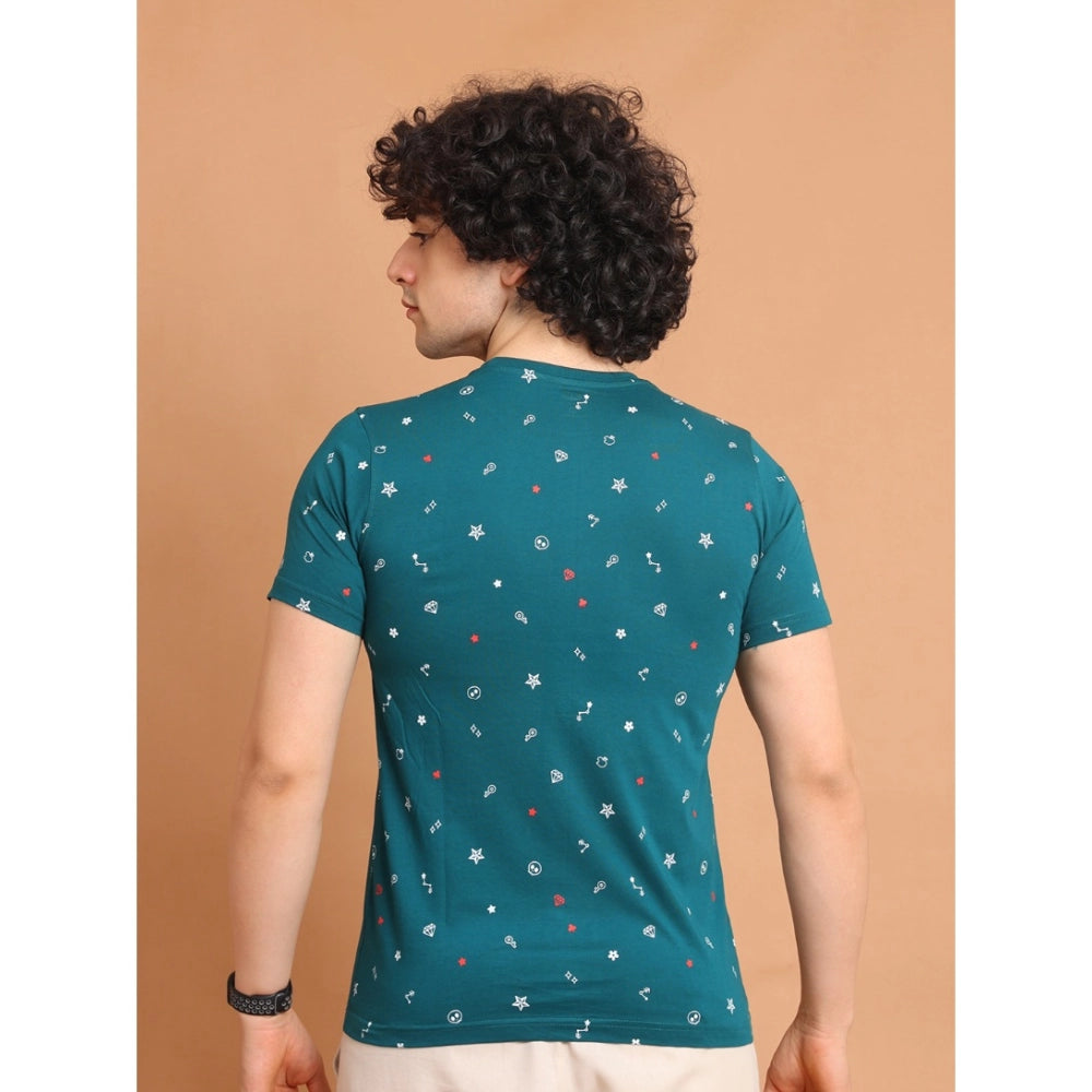 Indoraa Men's Casual Cotton Printed Round Neck Half Sleeve T-Shirt (Green)