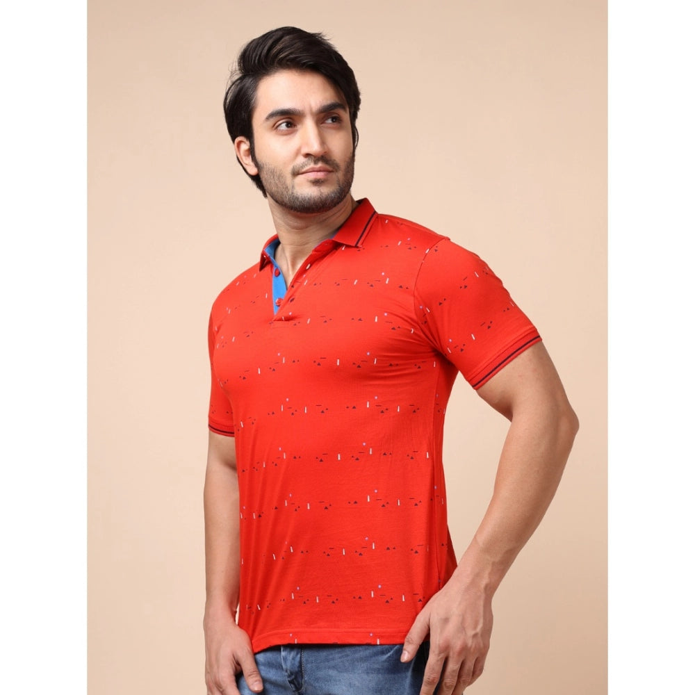 Indoraa Men's Casual Cotton Printed Polo Neck Half Sleeve T-Shirt (Red)