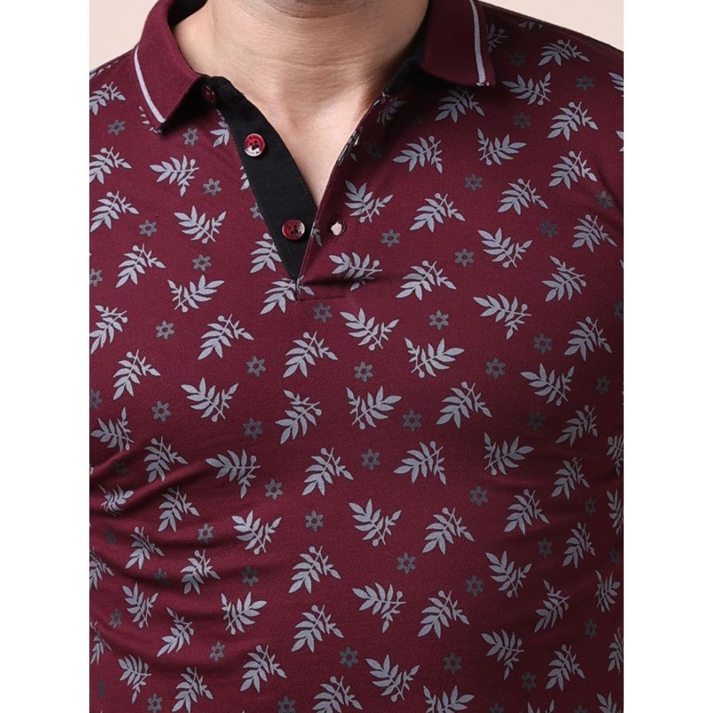 Indoraa Men's Casual Cotton Printed Polo Neck Half Sleeve T-Shirt (Plum)