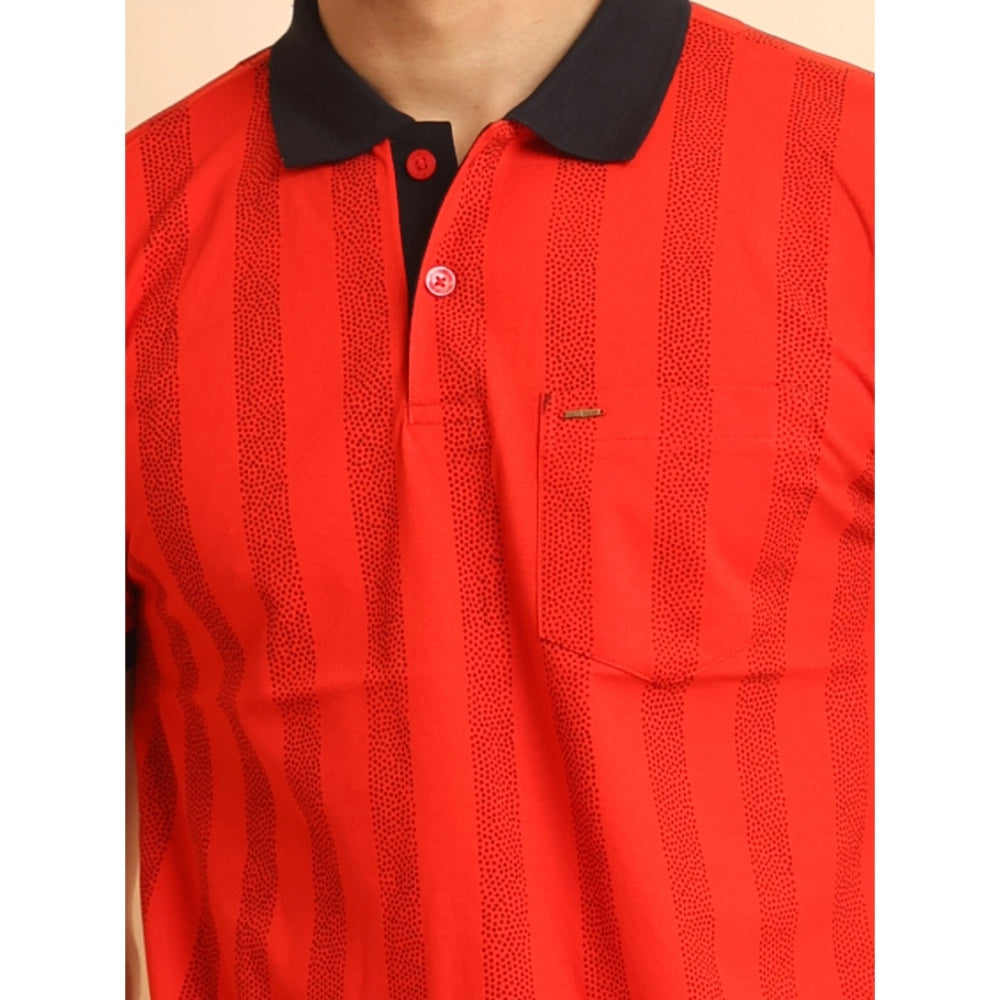 Indoraa Men's Casual Cotton Printed Polo Neck Half Sleeve T-Shirt (Red)