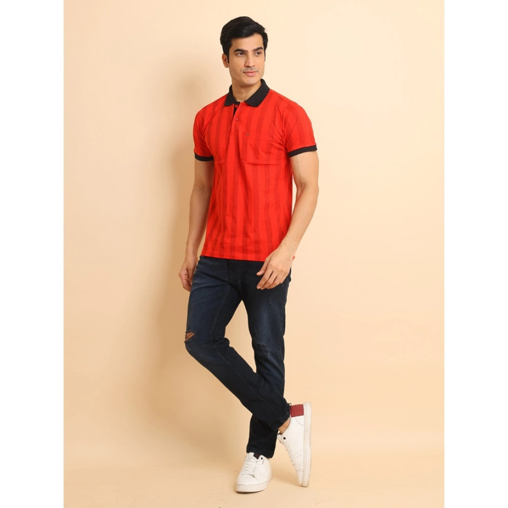 Indoraa Men's Casual Cotton Printed Polo Neck Half Sleeve T-Shirt (Red)