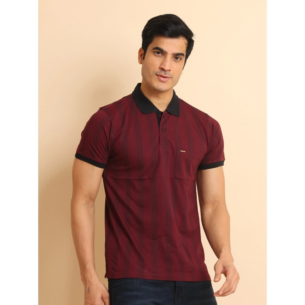 Indoraa Men's Casual Cotton Printed Polo Neck Half Sleeve T-Shirt (Plum)