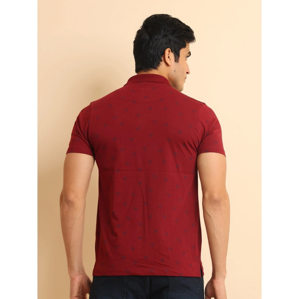 Indoraa Men's Casual Cotton Printed Polo Neck Half Sleeve T-Shirt (Red)