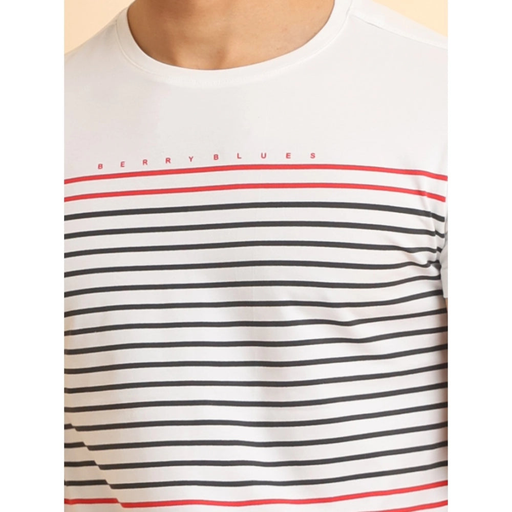 Indoraa Men's Casual Cotton Printed Round Neck Half Sleeve T-Shirt (White)