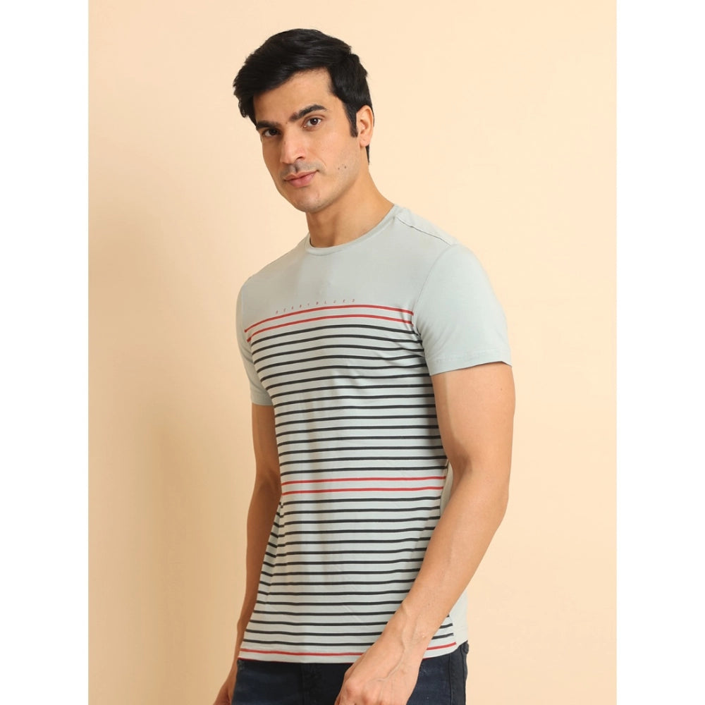 Indoraa Men's Casual Cotton Printed Round Neck Half Sleeve T-Shirt (Grey)