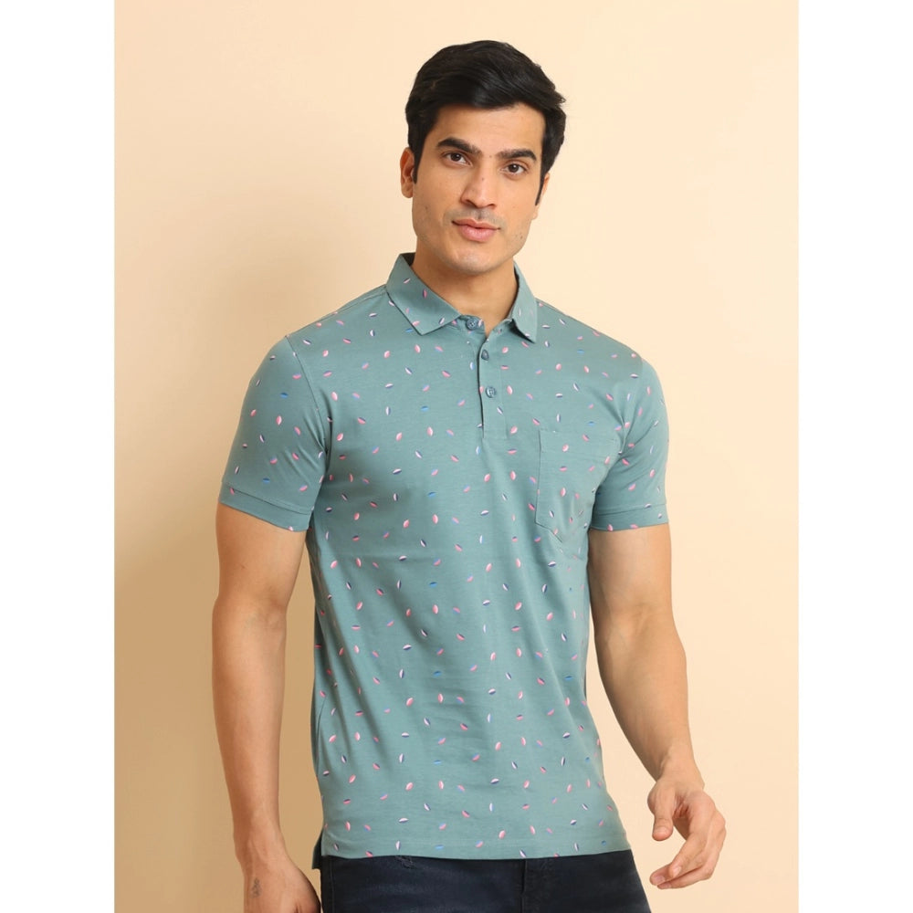Indoraa Men's Casual Cotton Printed Polo Neck Half Sleeve T-Shirt (Grey)