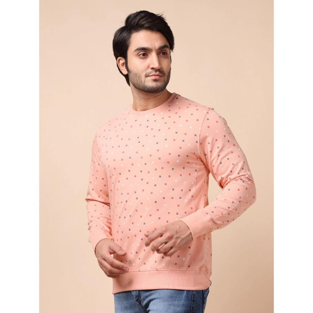 Indoraa Men's Casual Cotton Printed Round Neck Full Sleeve Sweat T-Shirt (Peach)