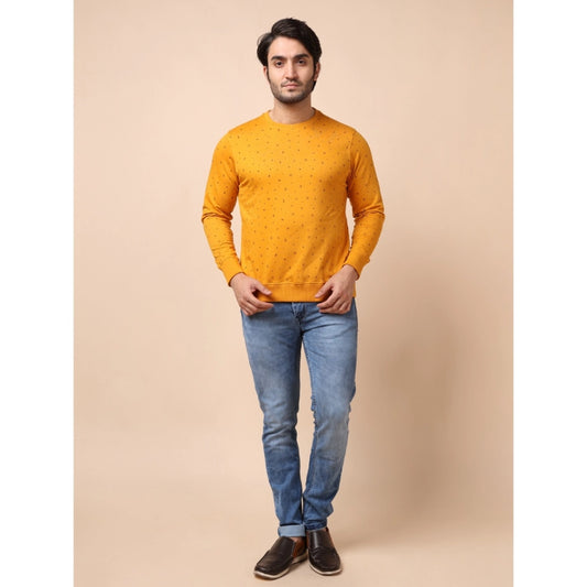 Indoraa Men's Casual Cotton Printed Round Neck Full Sleeve Sweat T-Shirt (Mustard)