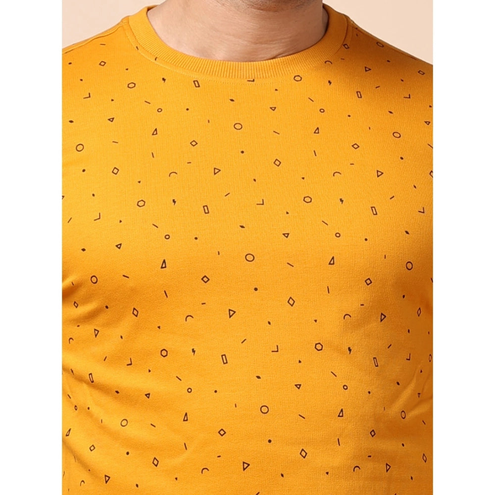 Indoraa Men's Casual Cotton Printed Round Neck Full Sleeve Sweat T-Shirt (Mustard)