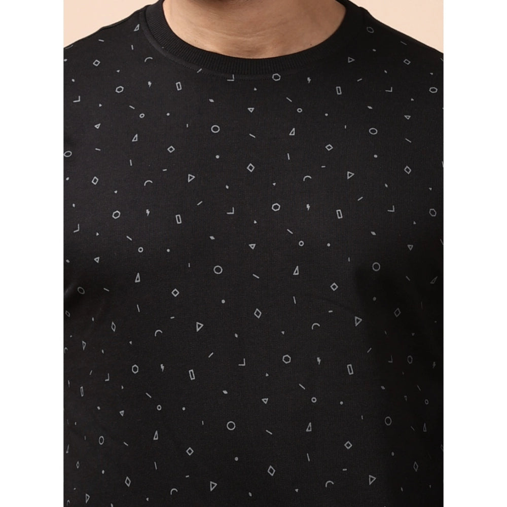 Indoraa Men's Casual Cotton Printed Round Neck Full Sleeve Sweat T-Shirt (Black)