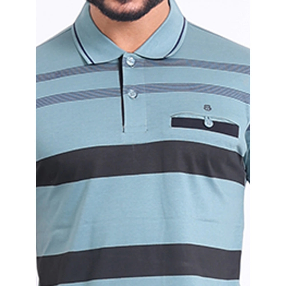Indoraa Men's Casual Cotton Printed Polo Neck Half Sleeve T-Shirt (Green)