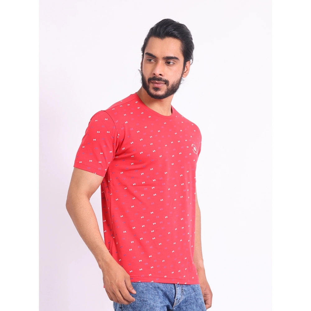 Indoraa Men's Casual Cotton Printed Round Neck Half Sleeve T-Shirt (Red)