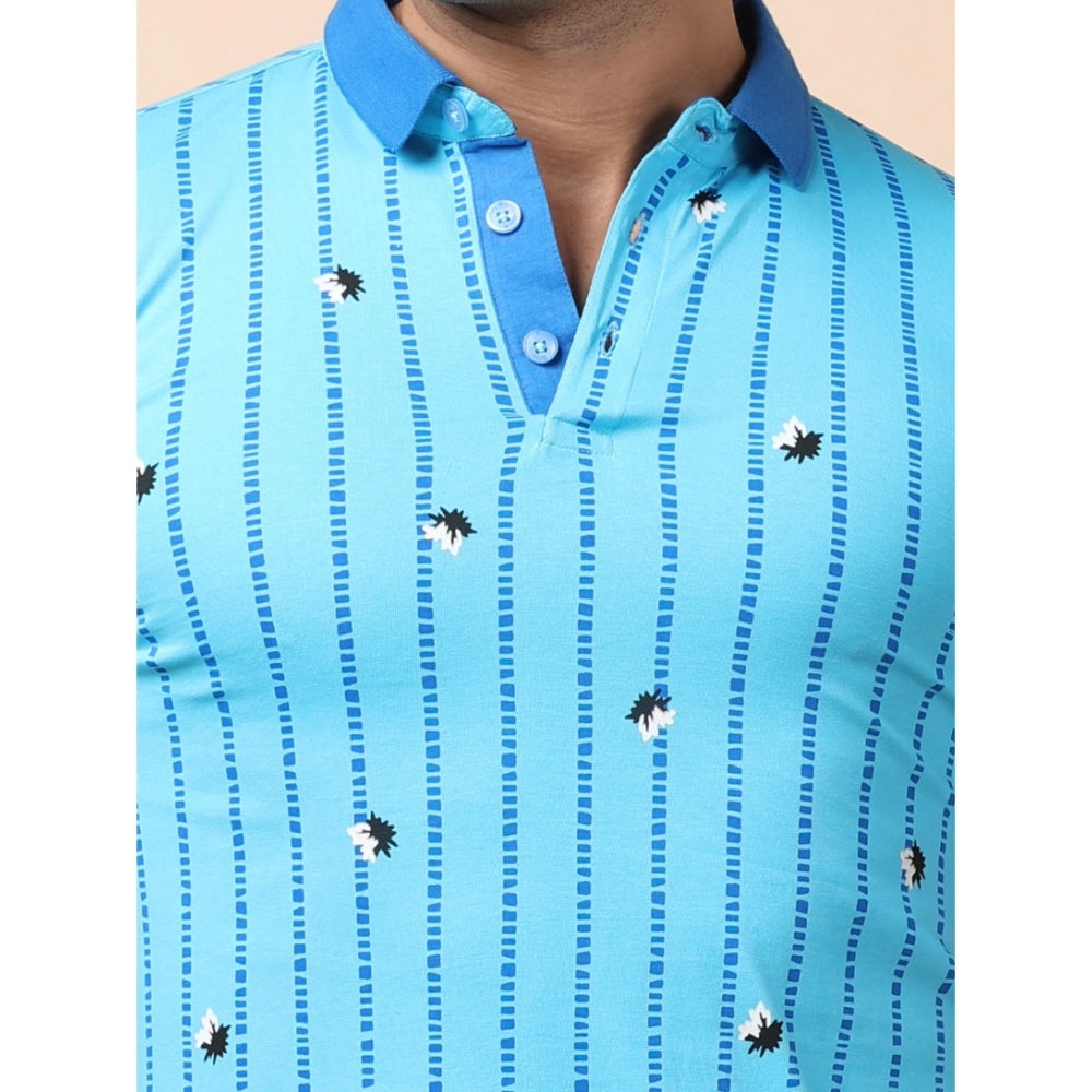 Indoraa Men's Casual Cotton Printed Polo Neck Half Sleeve T-Shirt (Skyblue)