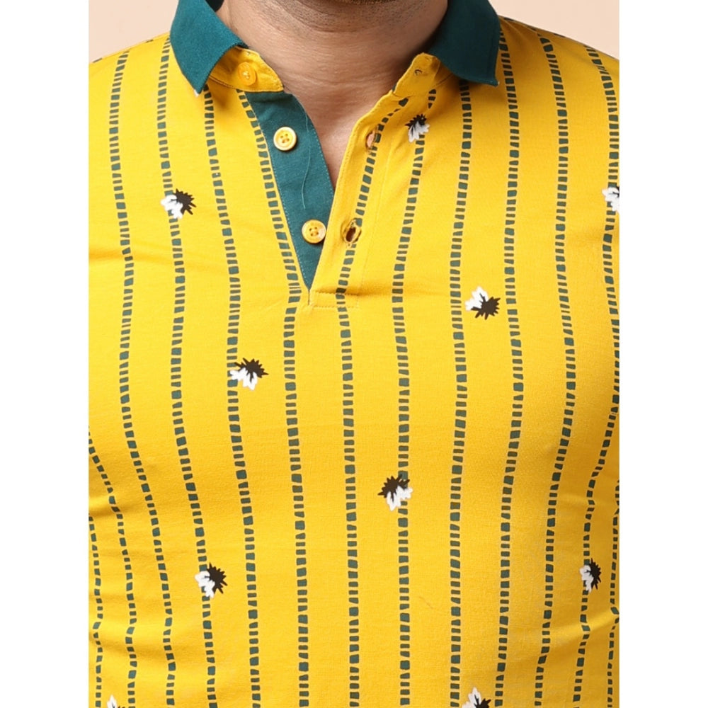 Indoraa Men's Casual Cotton Printed Polo Neck Half Sleeve T-Shirt (Yellow)