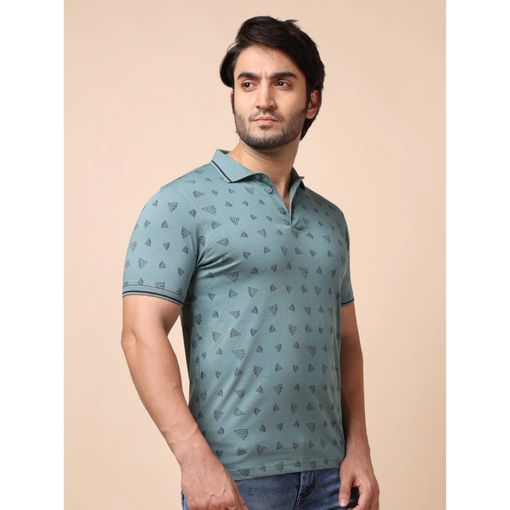 Indoraa Men's Casual Cotton Printed Polo Neck Half Sleeve T-Shirt (Grey)