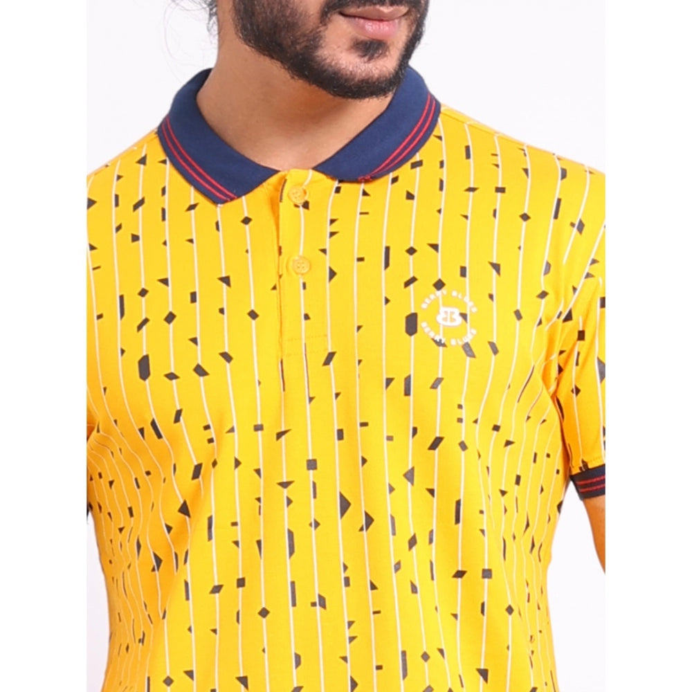 Indoraa Men's Casual Cotton Printed Polo Neck Half Sleeve T-Shirt (Turmeric)