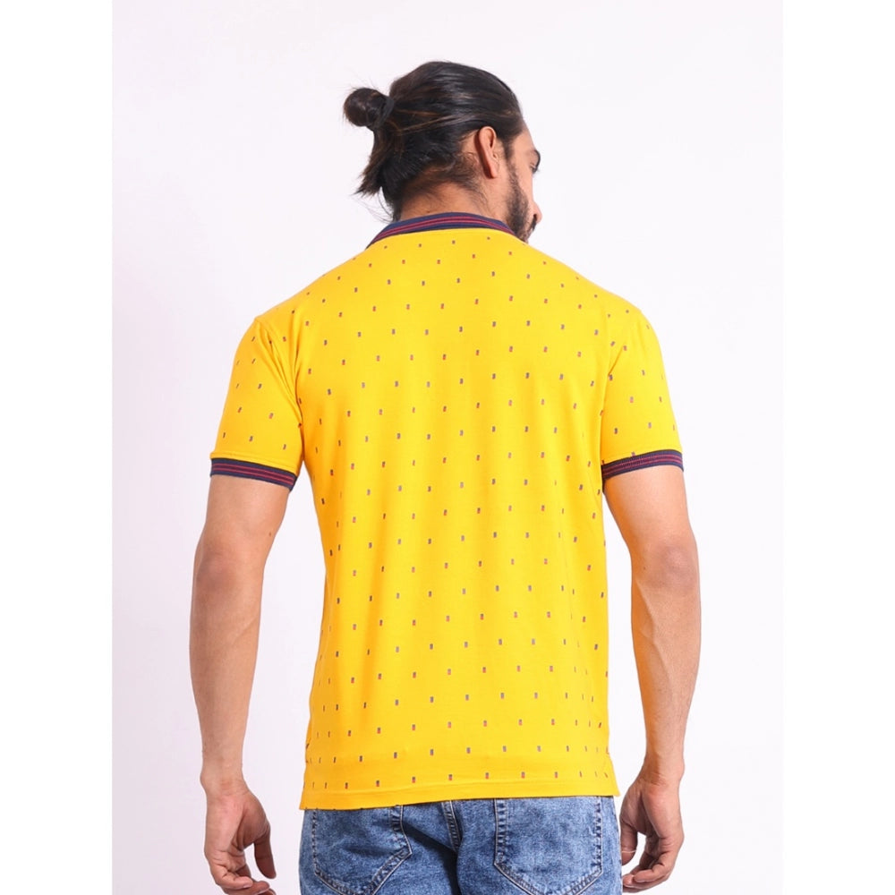 Indoraa Men's Casual Cotton Printed Polo Neck Half Sleeve T-Shirt (Turmeric)