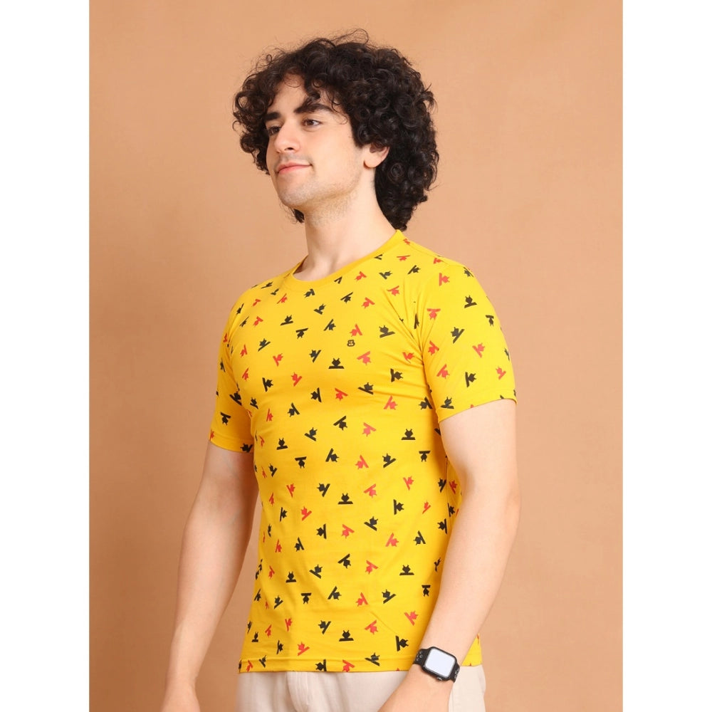 Indoraa Men's Casual Cotton Printed Round Neck Half Sleeve T-Shirt (Yellow)