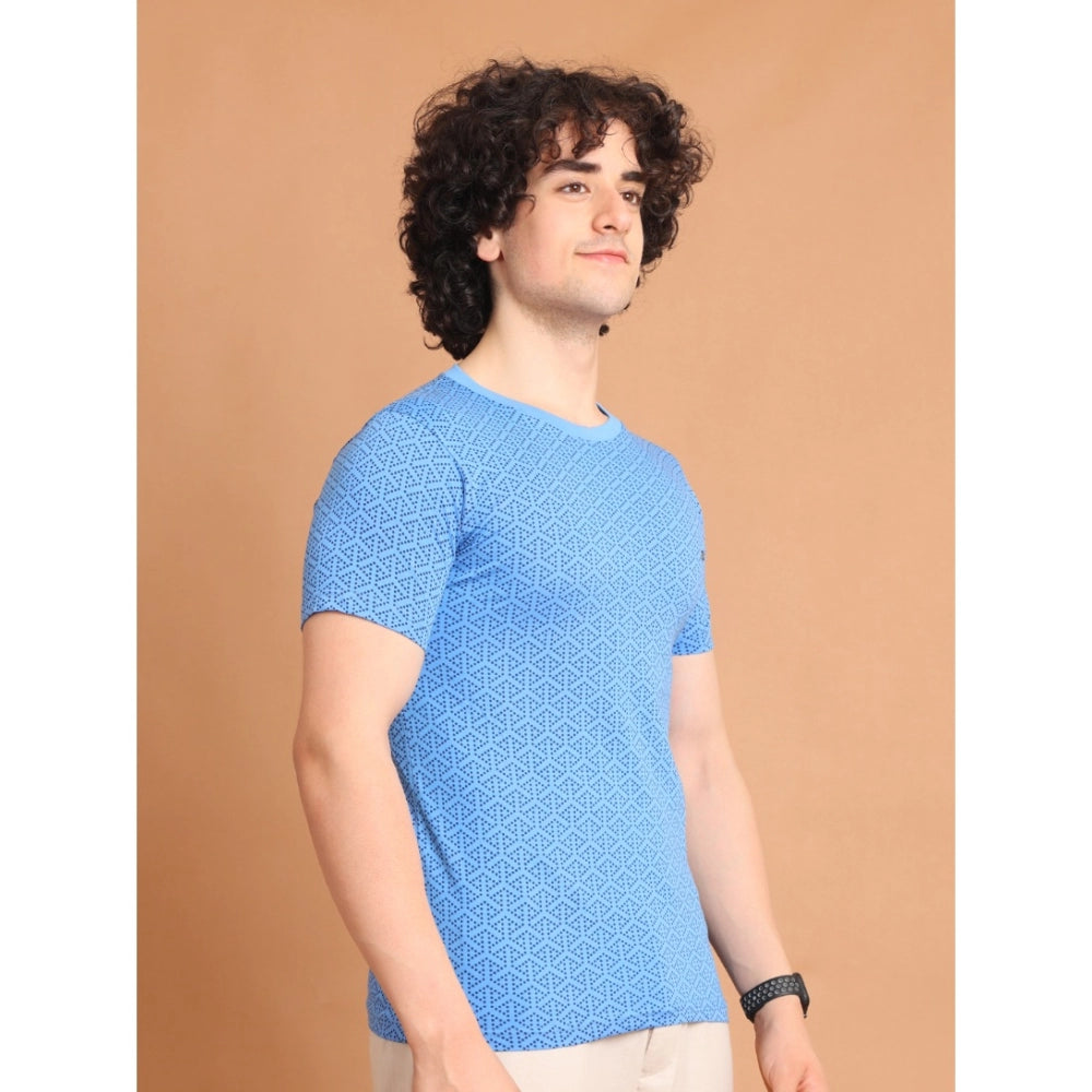 Indoraa Men's Casual Cotton Printed Round Neck Half Sleeve T-Shirt (LightBlue)
