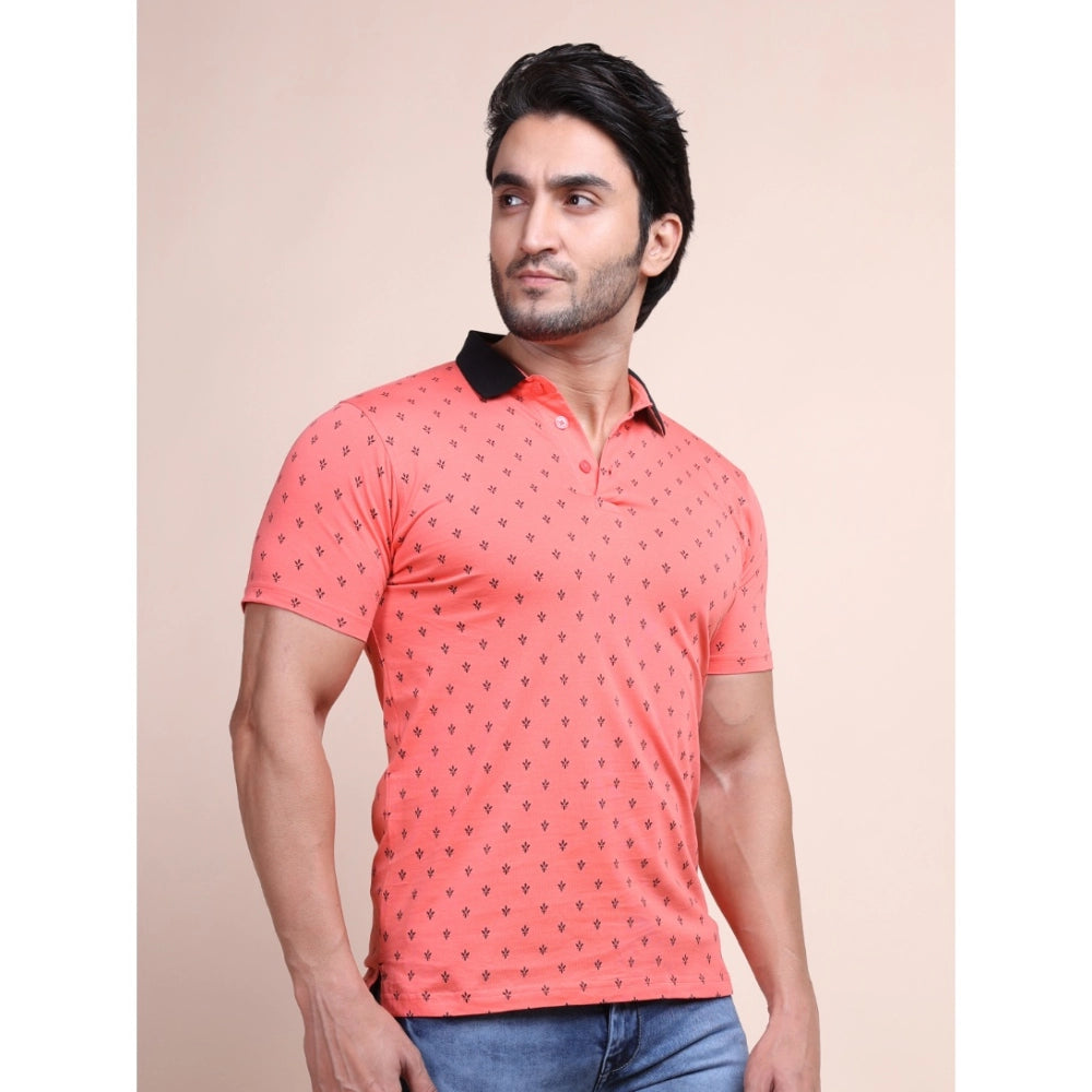 Indoraa Men's Casual Cotton Printed Polo Neck Half Sleeve T-Shirt (Red)