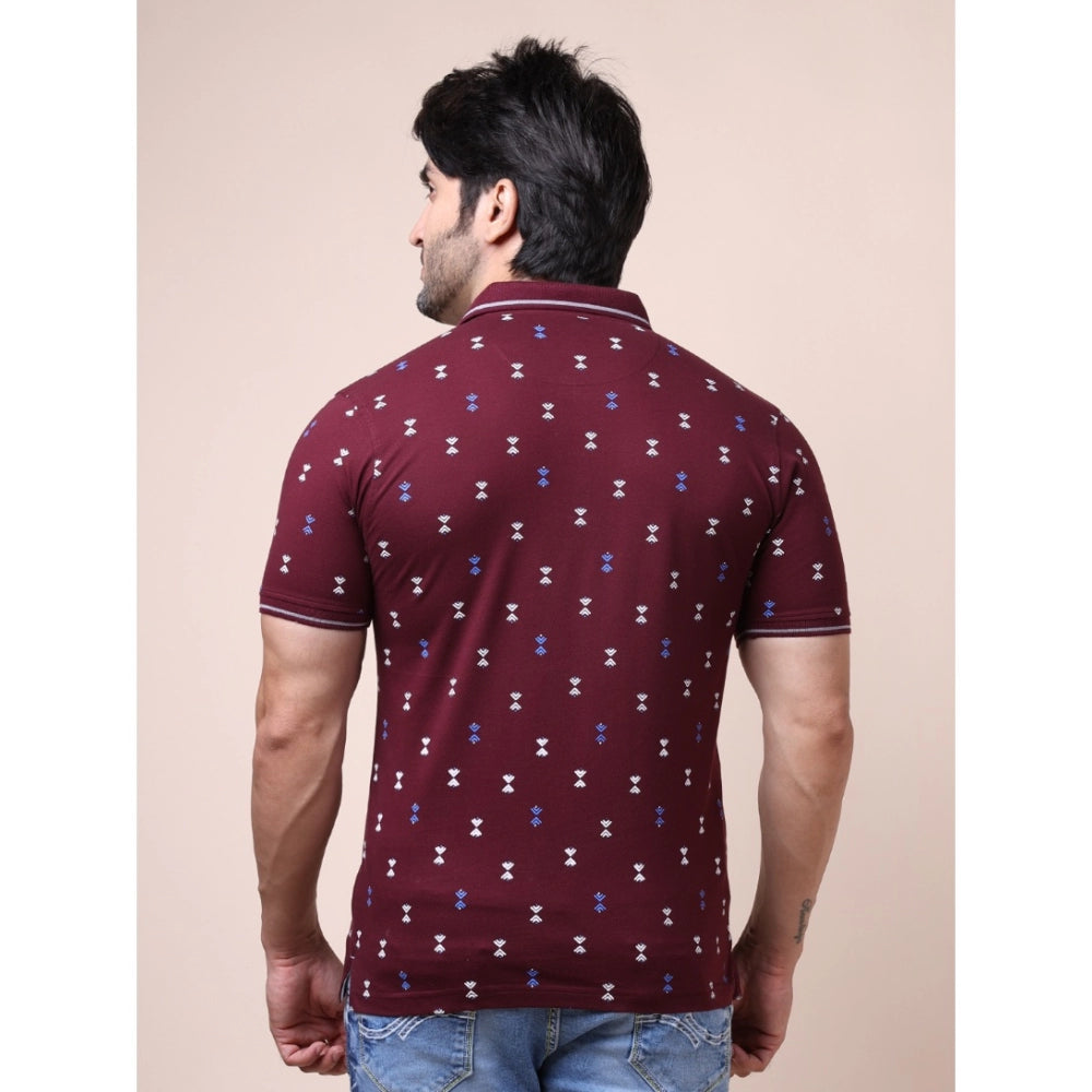 Indoraa Men's Casual Cotton Printed Polo Neck Half Sleeve T-Shirt (Plum)