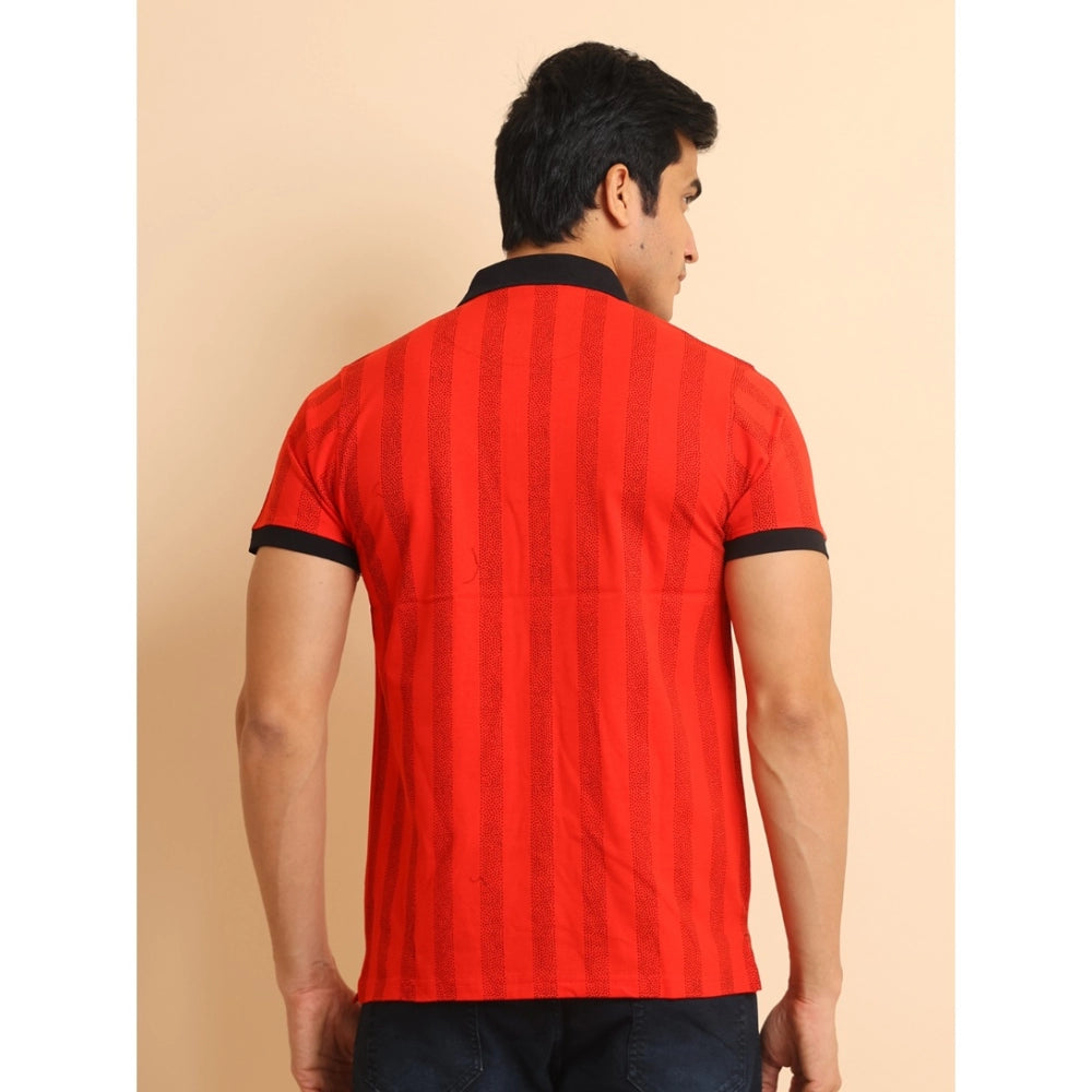 Indoraa Men's Casual Cotton Printed Polo Neck Half Sleeve T-Shirt (Red)