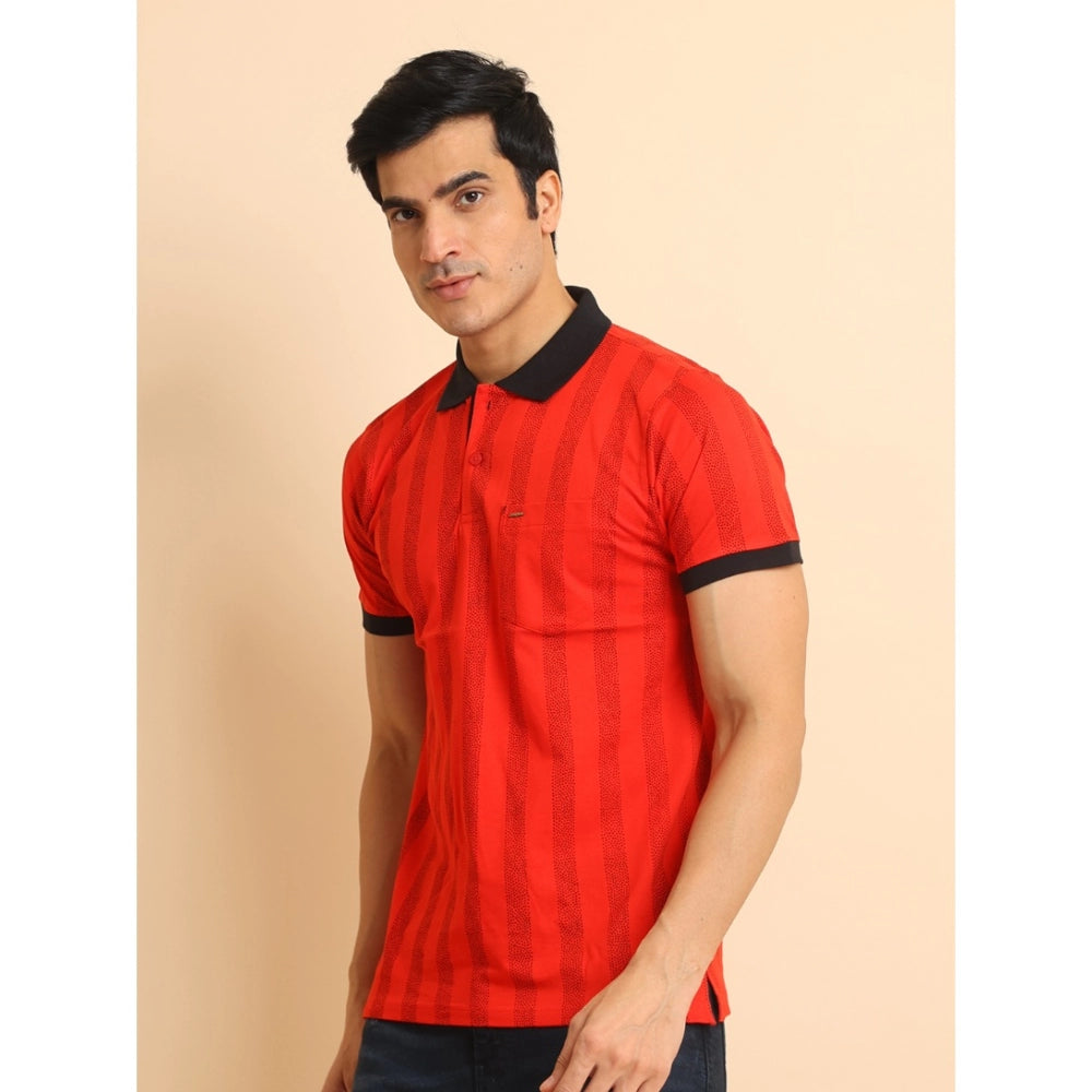 Indoraa Men's Casual Cotton Printed Polo Neck Half Sleeve T-Shirt (Red)