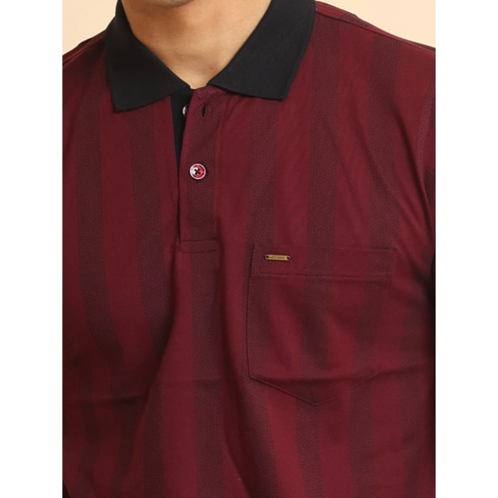 Indoraa Men's Casual Cotton Printed Polo Neck Half Sleeve T-Shirt (Plum)