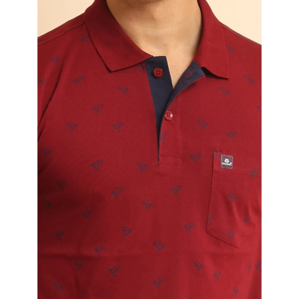 Indoraa Men's Casual Cotton Printed Polo Neck Half Sleeve T-Shirt (Red)