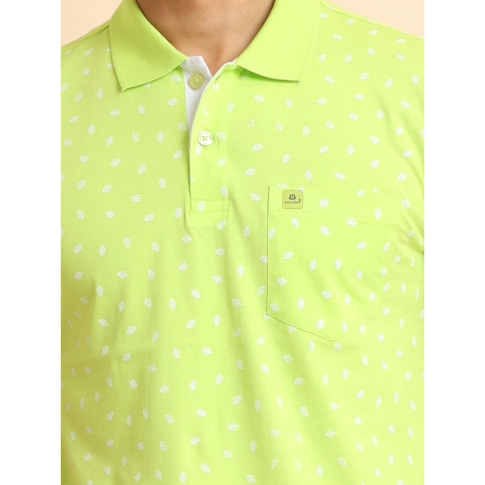 Indoraa Men's Casual Cotton Printed Polo Neck Half Sleeve T-Shirt (Green)