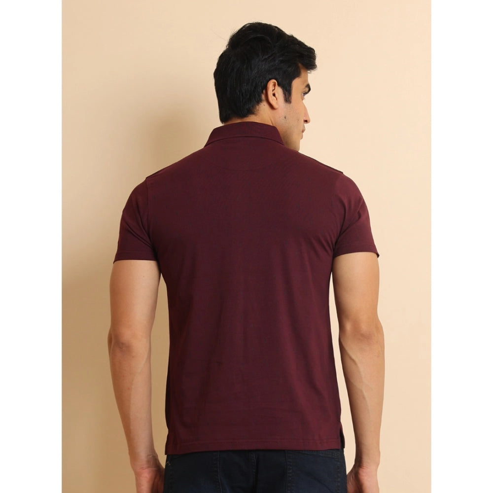 Indoraa Men's Casual Cotton Printed Polo Neck Half Sleeve T-Shirt (Wine)