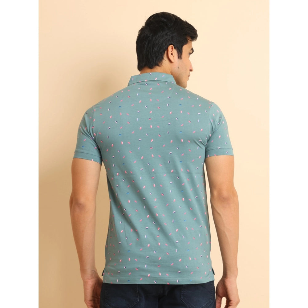 Indoraa Men's Casual Cotton Printed Polo Neck Half Sleeve T-Shirt (Grey)