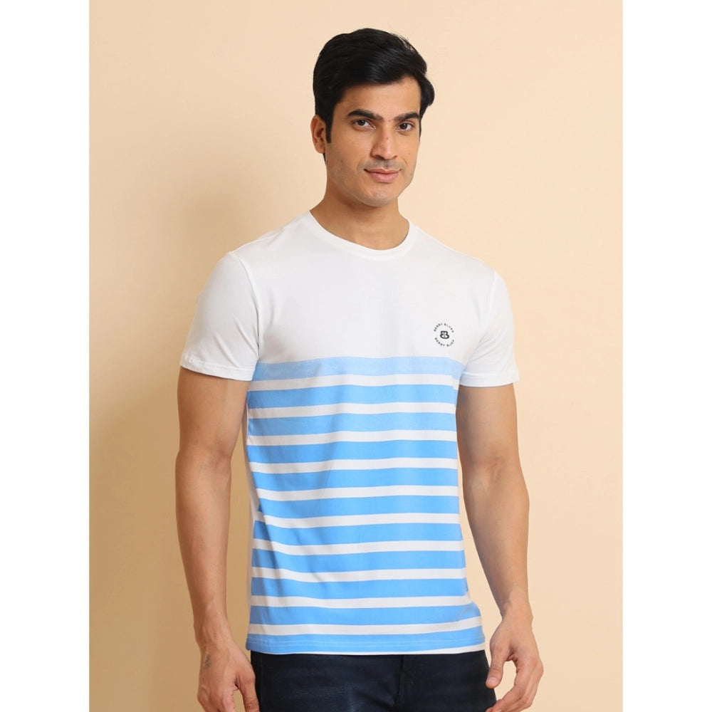 Indoraa Men's Casual Cotton Printed Round Neck Half Sleeve T-Shirt (Blue)